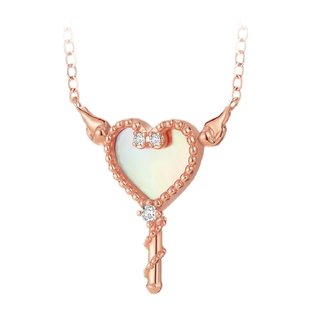 金至尊小天使18K玫瑰金钻石项链爱心钥匙锁骨链情人节礼物送女友
