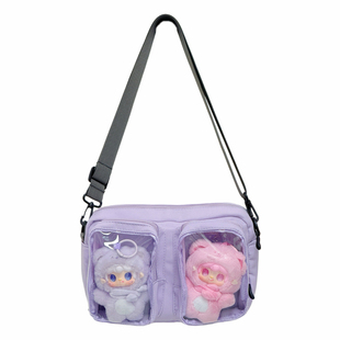 ins风纯色双视窗透明痛包斜挎包 女大学生上课通勤手机包15cm娃包