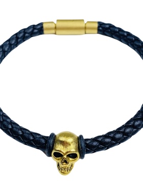 男士黑皮手绳手链骷髅粗款大福款