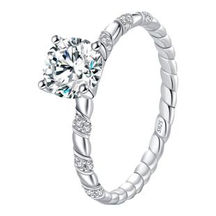 MODIAN摩典D色1克拉莫桑钻戒指女S925纯银告白求婚纪念礼物送女友