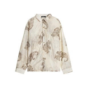 【轻盈防晒】Unvesno(UN)莱赛尔亚麻秋季复古宽松腰果花长袖衬衫