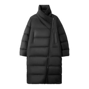 OVV2025秋冬新款女装立领斜拉链横绗线保暖中长款羽绒服