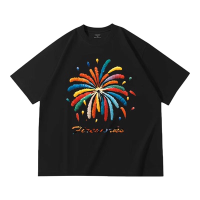 美式嘻哈风创意烟花印花短袖T恤