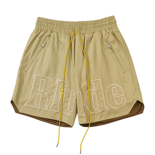 RHUDE字母logo刺绣潮牌运动五分裤美式高街男女宽松休闲抽绳短裤