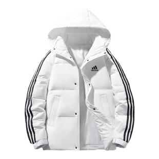 品牌羽绒服男冬季新款运动加厚保暖三条杠短款外套可脱卸帽上衣女