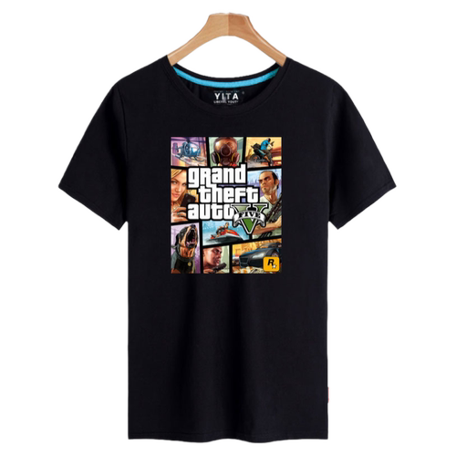 GTA周边5侠盗车手游戏短袖T恤衫男女纯棉半截袖透气直喷上衣服夏
