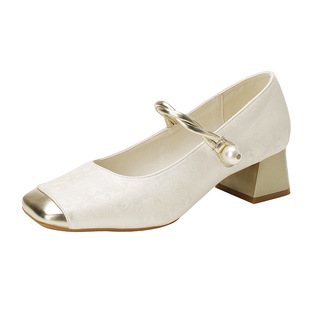 气质方头玛丽珍单鞋女2025夏秋季爆款一字带中国风皮鞋法式高跟鞋