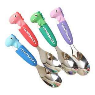 316不锈钢宝宝吃饭勺子可爱儿童勺水果勺硅胶防烫元宝勺喝汤餐具