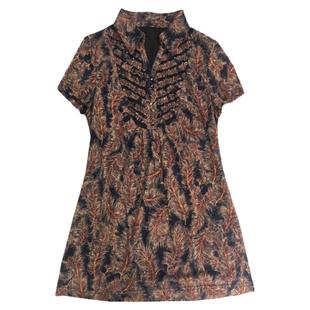 竹语声台湾品牌女装高端夏季网纱上衣短袖妈妈t恤薄款洋气软纱衫