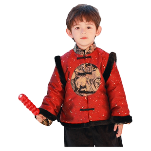 罗蒙男童拜年服秋冬汉服女童棉袄唐装过年喜庆衣服套装演出服棉服