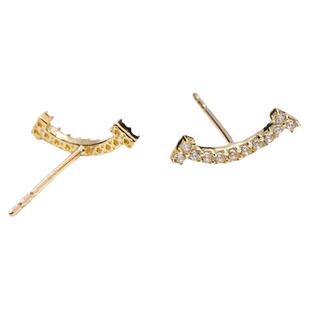 日韩流行10K黄金耳钉女 简约新款潮时尚简约锆石镶嵌弧形笑脸耳饰