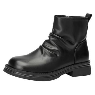 戈美其短靴女2025冬季新款英伦风马丁靴女褶皱高级感低跟瘦瘦靴