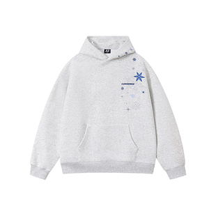 FORNINES雪花刺绣加绒卫衣男潮牌情侣装重磅连帽衫秋冬加厚外套女