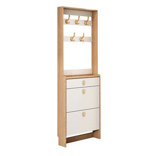 北欧实木超薄翻斗鞋柜带挂衣架多功能门厅柜家用门口进门收纳鞋架