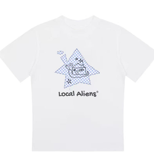local aliens外星沙龙美式复古贴布可爱小房子短袖正肩宽松t恤