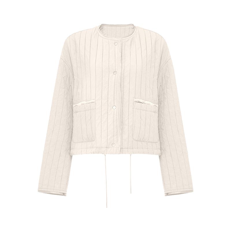 简约轻奢竖条绗缝短款棉服外套