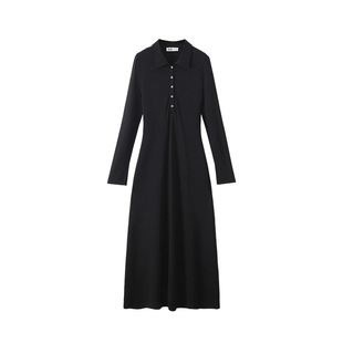 Milu家大码女装秋冬季内搭收腰显瘦打底长款连衣裙胖mm显瘦小黑裙