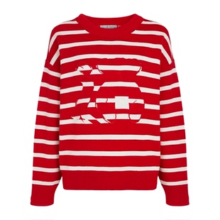 Mitti【商场同款】秋新款儿童毛衣红色条纹圆领长袖T恤上衣男女童