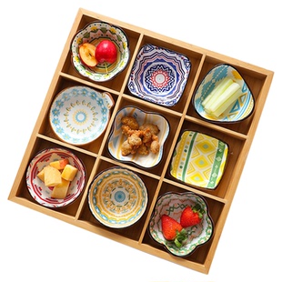 竹木九宫格火锅拼盘配菜盘调料小吃食材分格特色长方托盘烤肉餐具