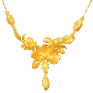 TSL谢瑞麟玉兰花婚嫁黄金项链足金吊坠计价金XJ452