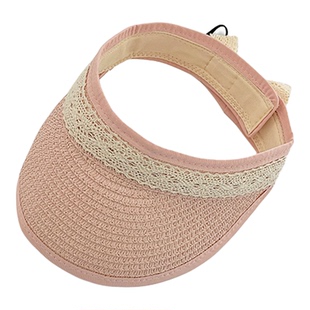 婴儿夏季新款空顶凉帽男女童可折叠遮阳草编帽宝宝薄款蕾丝太阳帽