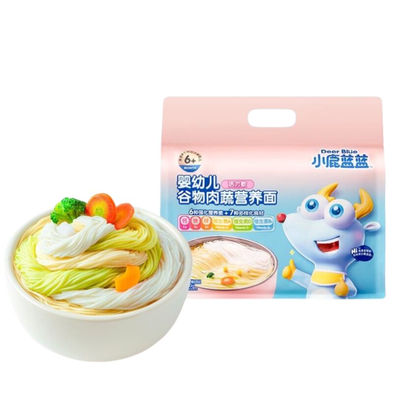 小鹿蓝蓝面条宝宝辅食添加钙铁锌肉蔬营养面450g活力款麦香味6月