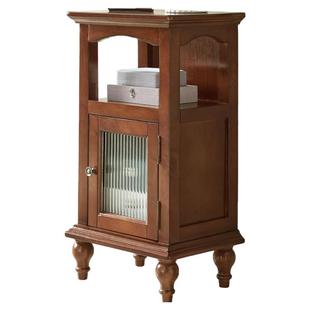 客厅立柜沙发边柜单门玻璃餐展柜卧室储物柜实木小酒柜复古床头柜