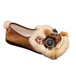 2026早春新款沙棕色虎头鞋国风布鞋手工绣花鞋春季单鞋国潮女鞋子