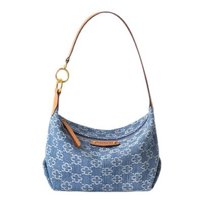 CASSILE卡思乐女包腋下包小牛仔蓝单肩斜挎包小众hobo手提帆布包