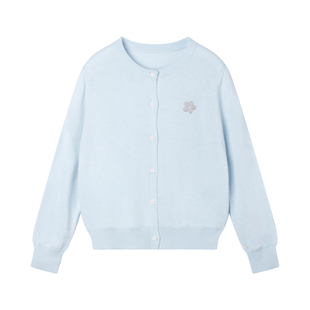 【温柔花园】美利奴羊毛混纺 baby蓝花朵针织开衫毛衣女童春装