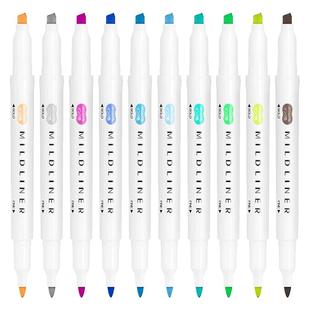 日本ZEBRA斑马荧光色笔标记笔双头笔粗细划重点彩色记号笔WKT7淡色浅色红色手账荧光笔旗舰店官网同款文具