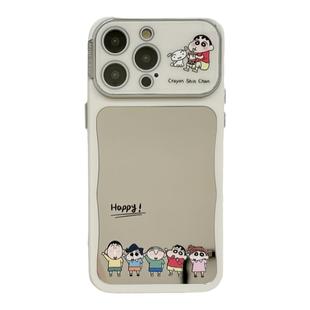 日系卡通可爱小新镜面适用苹果17手机壳iPhone16ProMax新款15pro防摔12女款小众11硅胶14pro带镜头膜全包壳13