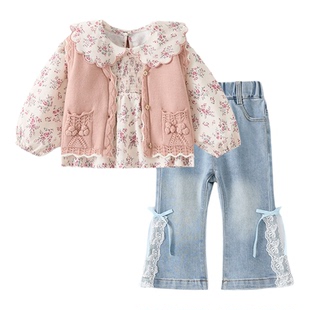 女童韩系高级感穿搭套装2026新款春装宝宝洋气春秋儿童衬衫微喇裤