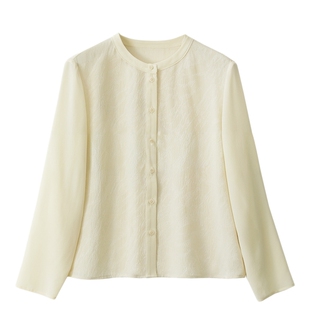 呈品圆领云纹桑波段真丝短外套桑蚕丝长袖短衫2025春夏新款短衫女