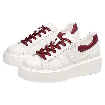 草莓奶盖蹀愫2025红厚底增高5小白鞋真皮休闲运动板鞋TA65138
