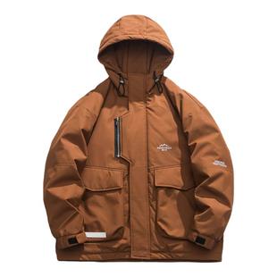 冬季白鸭绒工装羽绒服男宽松潮牌大码男士户外保暖冲锋衣外套男款