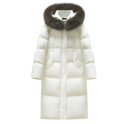 小娜椒小个子狐狸毛领长款羽绒服