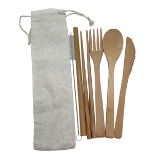 Bamboo Cutlery Set Travel Utensils Biodegradable Wooden Din