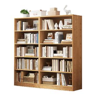 书架落地置物架书架一体靠墙儿童实木落地置物架多层客厅收纳柜子