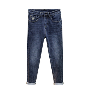 冬季加绒牛仔裤男士2025新款高端柔软舒适弹力修身百搭小脚九分裤