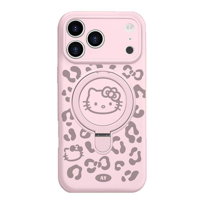 ANGYING × 粉色豹纹KT适用iPhone17Promax手机壳磁吸带支架To5苹果16Pro套新款ip15液态硅胶13pm镜头全包女