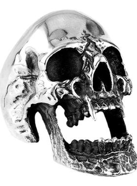 朋克风戒指男潮人指环长牙齿丧尸骷髅头戒指哥特风煮黑抛光钛钢