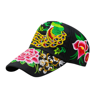 民族风加长檐半顶棒球帽夏季刺绣无顶鸭舌帽女时尚休闲遮阳空顶帽