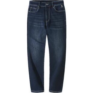 骆驼男装直筒牛仔裤男2025秋冬款加绒保暖休闲三防弹力长裤子