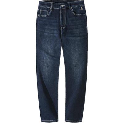 骆驼男装直筒牛仔裤男2025秋冬款加绒保暖休闲三防弹力长裤子