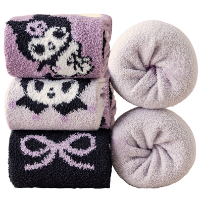 女童冬季珊瑚绒长筒厚袜子