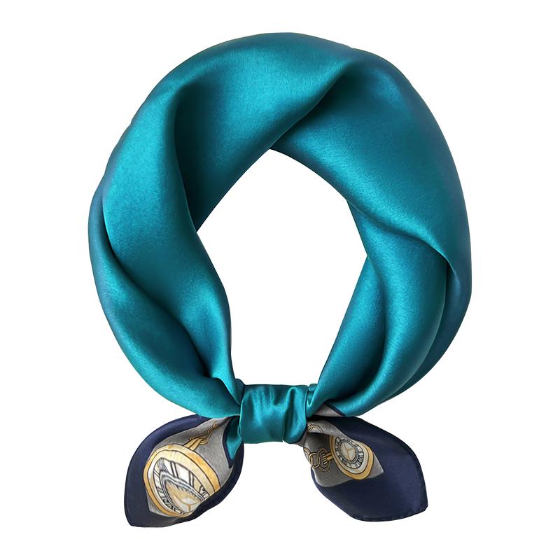 杭州丝绸真丝桑蚕丝小方巾丝巾女春秋职业装护颈饰围脖子蓝色围巾