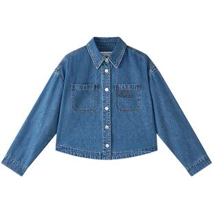 [亲肤莱赛尔亚麻面料]MOP2026春季新款时髦短廓形牛仔衬衫外套女