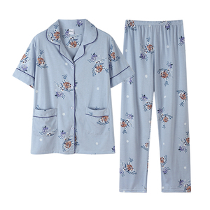 夏季薄款短袖奶奶家居服套装