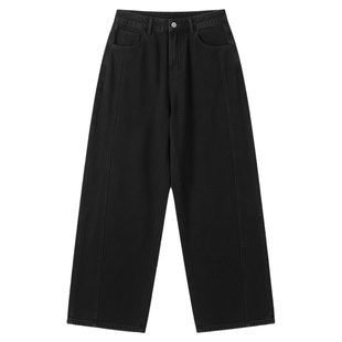 男士黑色直筒阔腿牛仔裤男款2026新款春季男裤休闲宽松大码弯刀裤